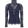 RABANNE Top a maniche lunghe in jersey e pizzo BLUE Donna 