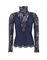 RABANNE Top a maniche lunghe in jersey e pizzo BLUE Donna 
