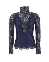 RABANNE Top a maniche lunghe in jersey e pizzo BLUE Donna 