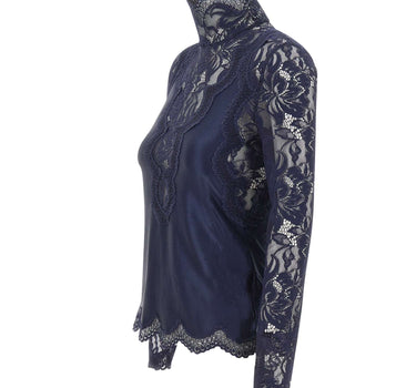 RABANNE Top a maniche lunghe in jersey e pizzo BLUE Donna 
