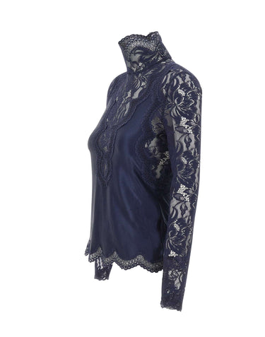 RABANNE Top a maniche lunghe in jersey e pizzo BLUE Donna 