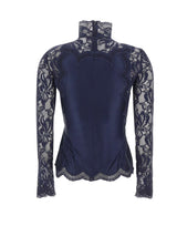 RABANNE Top a maniche lunghe in jersey e pizzo BLUE Donna 