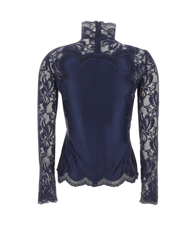 RABANNE Top a maniche lunghe in jersey e pizzo BLUE Donna 