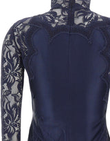 RABANNE Top a maniche lunghe in jersey e pizzo BLUE Donna 