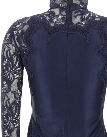 RABANNE Top a maniche lunghe in jersey e pizzo BLUE Donna 
