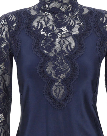 RABANNE Top a maniche lunghe in jersey e pizzo BLUE Donna 