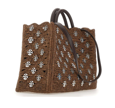 RABANNE Borsa a mano in rafia con dischi metallici BROWN Donna 