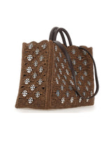 RABANNE Borsa a mano in rafia con dischi metallici BROWN Donna 