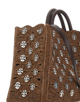 RABANNE Borsa a mano in rafia con dischi metallici BROWN Donna 