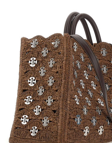 RABANNE Borsa a mano in rafia con dischi metallici BROWN Donna 