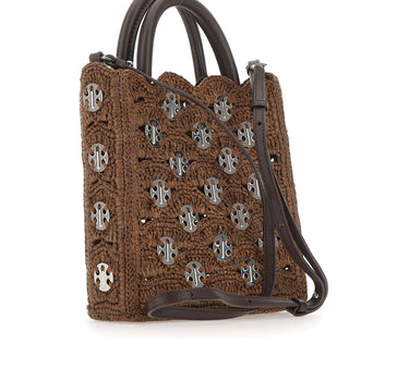 RABANNE Borsetta a mano in rafia con dischi metallici BROWN Donna 