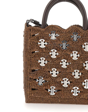 RABANNE Borsetta a mano in rafia con dischi metallici BROWN Donna 