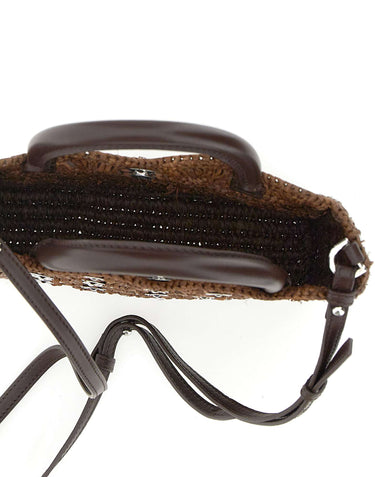 RABANNE Borsetta a mano in rafia con dischi metallici BROWN Donna 