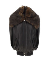 RABANNE Giacca in pelle con collo in montone BROWN Donna 