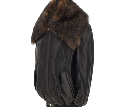 RABANNE Giacca in pelle con collo in montone BROWN Donna 