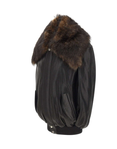 RABANNE Giacca in pelle con collo in montone BROWN Donna 
