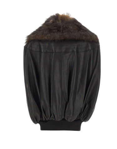RABANNE Giacca in pelle con collo in montone BROWN Donna 