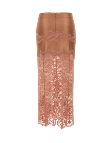 RABANNE Gonna midi in pizzo e jersey Pink Donna 