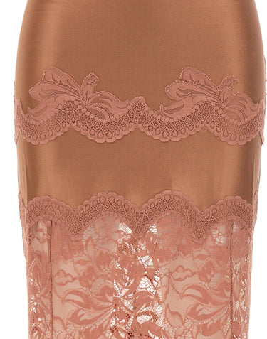 RABANNE Gonna midi in pizzo e jersey Pink Donna 