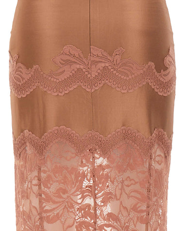 RABANNE Gonna midi in pizzo e jersey Pink Donna 