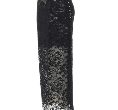 RABANNE Gonna midi in pizzo con occhielli BLACK Donna 
