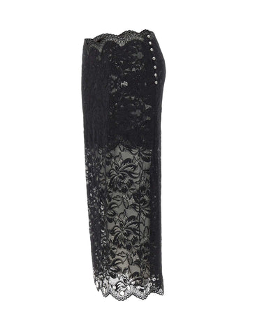RABANNE Gonna midi in pizzo con occhielli BLACK Donna 