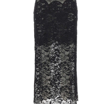 RABANNE Gonna midi in pizzo con occhielli BLACK Donna 