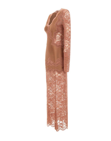 RABANNE Abito lungo in jersey e pizzo Pink Donna 