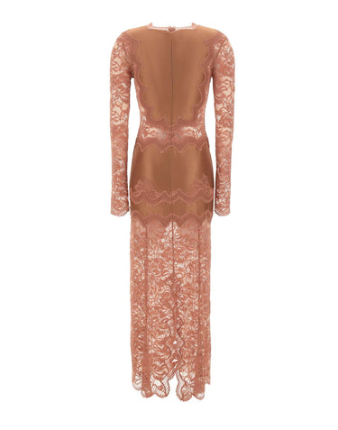 RABANNE Abito lungo in jersey e pizzo Pink Donna 