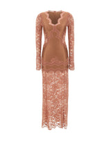 RABANNE Abito lungo in jersey e pizzo Pink Donna 