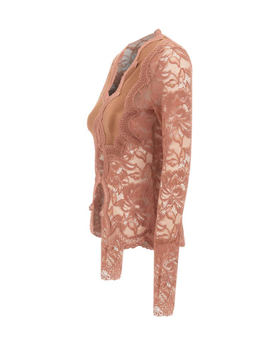 RABANNE Top in pizzo a maniche lunghe Pink Donna 