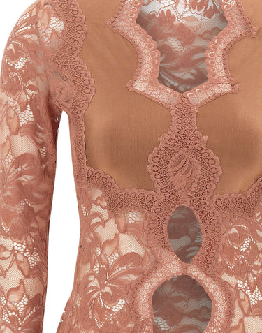 RABANNE Top in pizzo a maniche lunghe Pink Donna 
