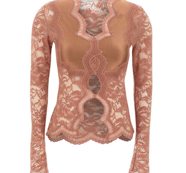 RABANNE Top in pizzo a maniche lunghe Pink Donna 