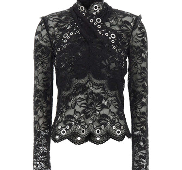 RABANNE Top in pizzo con occhielli BLACK Donna 