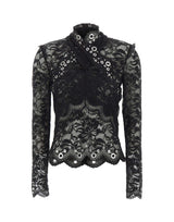 RABANNE Top in pizzo con occhielli BLACK Donna 