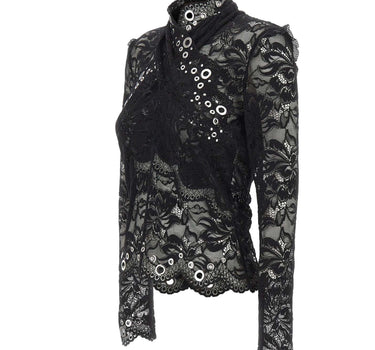 RABANNE Top in pizzo con occhielli BLACK Donna 