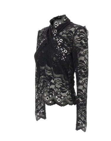 RABANNE Top in pizzo con occhielli BLACK Donna 