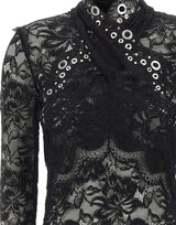 RABANNE Top in pizzo con occhielli BLACK Donna 
