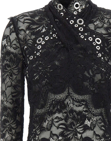 RABANNE Top in pizzo con occhielli BLACK Donna 