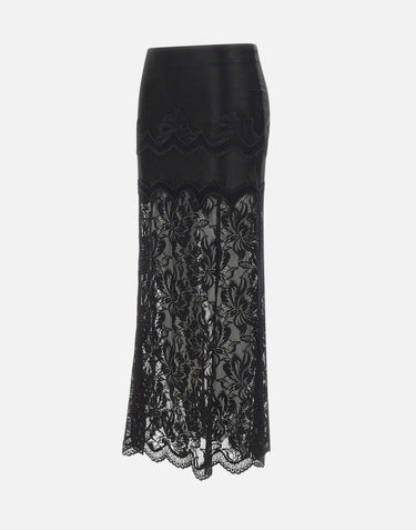 RABANNE Gonna midi in pizzo BLACK Donna 