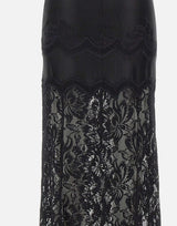 RABANNE Gonna midi in pizzo BLACK Donna 