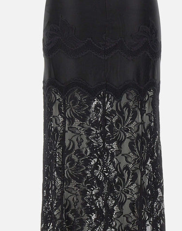 RABANNE Gonna midi in pizzo BLACK Donna 