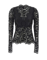 RABANNE Top in pizzo a maniche lunghe cut-out BLACK Donna 