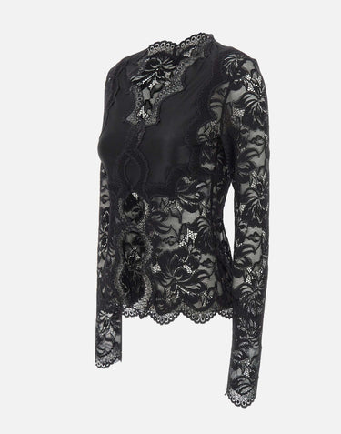 RABANNE Top in pizzo a maniche lunghe cut-out BLACK Donna 