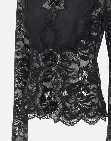 RABANNE Top in pizzo a maniche lunghe cut-out BLACK Donna 