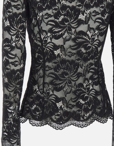 RABANNE Top in pizzo a maniche lunghe cut-out BLACK Donna 
