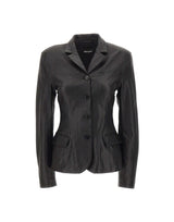 ROTATE BIRGER CHRISTENSEN Blazer aderente in pelle BLACK Donna 