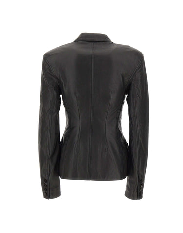 ROTATE BIRGER CHRISTENSEN Blazer aderente in pelle BLACK Donna 