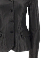 ROTATE BIRGER CHRISTENSEN Blazer aderente in pelle BLACK Donna 