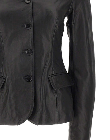 ROTATE BIRGER CHRISTENSEN Blazer aderente in pelle BLACK Donna 
